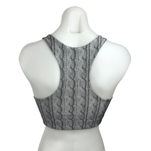 TEREZ Gray Cable Knit Hi-Shine Racer Back Activewear Fitness Sports Bra Size S - Picture 2 of 3